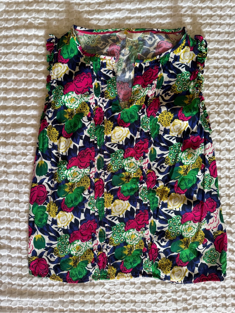 Boden Women’s 4 Sleeveless Floral Ruffle Trim V-Neck‎ Blouse Top Small - Picture 2 of 8
